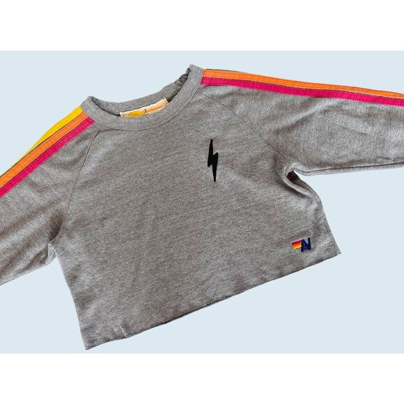 AVIATOR NATION Bolt Embroidered Classic Cropped Crew Neck Top Sz S - Picture 2 of 8